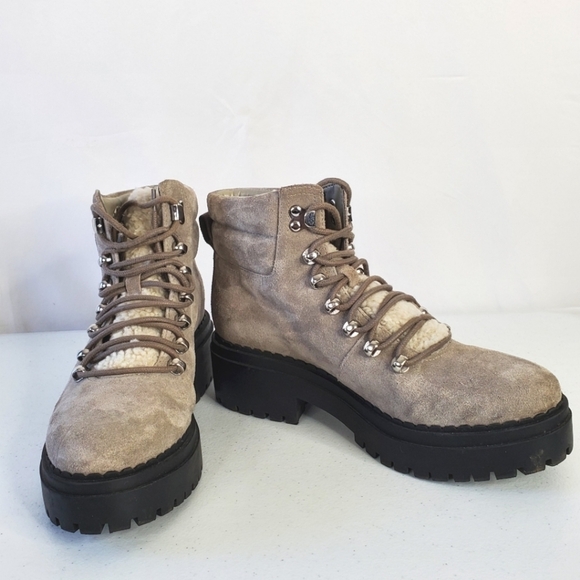 Marc Fisher LTD Suede Lug Sole Hiking Boot Size 8 Nairy Faux Fur Ankle Boot - Picture 4 of 15